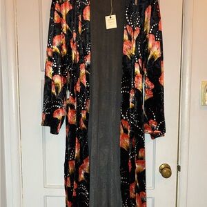 World Market NWT one size boho floral velour robe